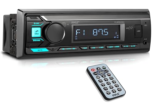 Pyle Marine Bluetooth Stereo Radio - 12v Single DIN Style Boat In dash Radio Receiver System with Built-in Mic, Digital LCD, RCA, MP3, USB, AM FM Radio - Remote Control - PLMRB29B (Black)