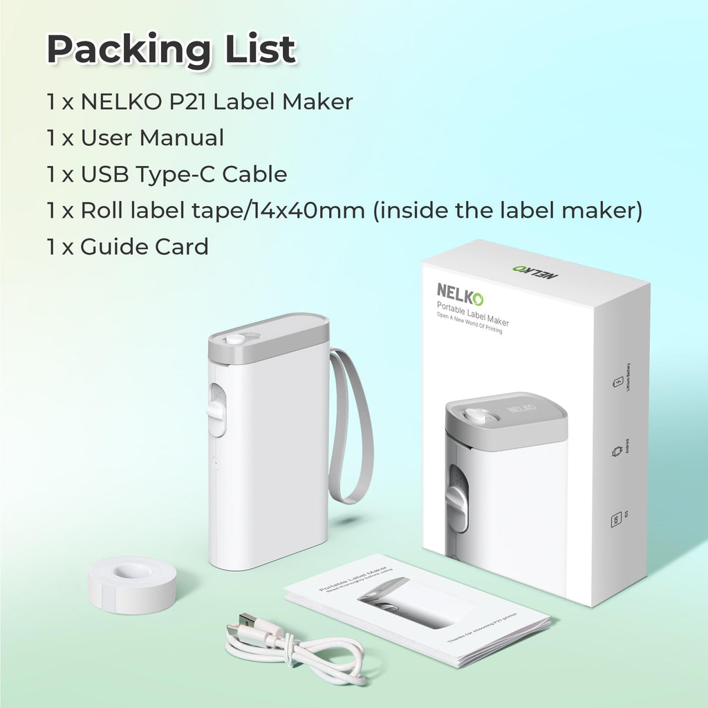 Nelko P21 Label Maker Machine with Tape, Bluetooth Label Printer, White | Creative App & Multiple Templates, Inkless Printing, Built-in Cutter, Ideal for School, Teacher Supplies, Office, and Home