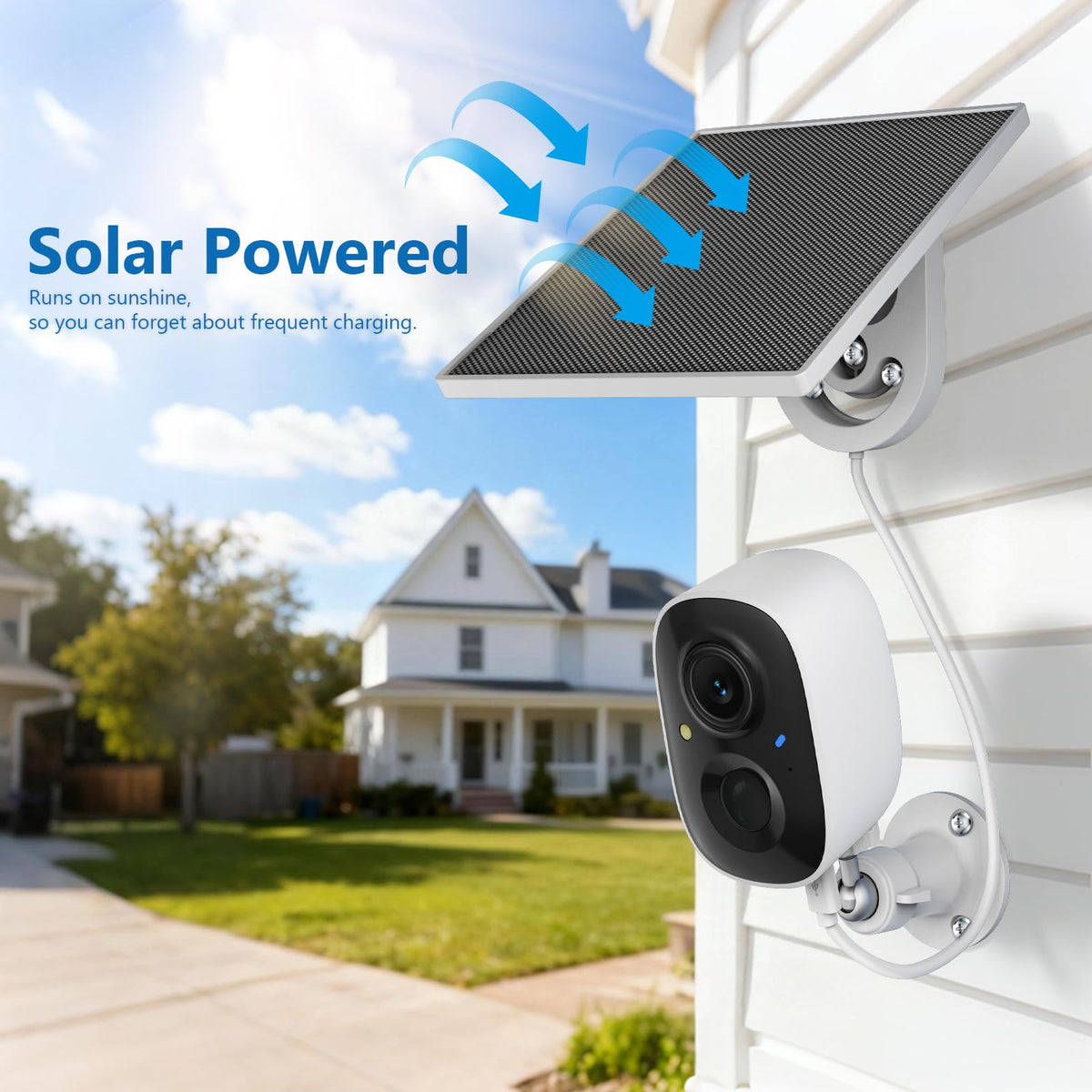 Fazoxo 2K Security Camera Wireless Outdoor, WiFi Cameras for Home Security | Solar Powered,Motion Detection,Color Night Vision(Spotlight),Instant Alert,2-Way Audio,Siren&SD/Cloud Storage,IP65,2.4GHz