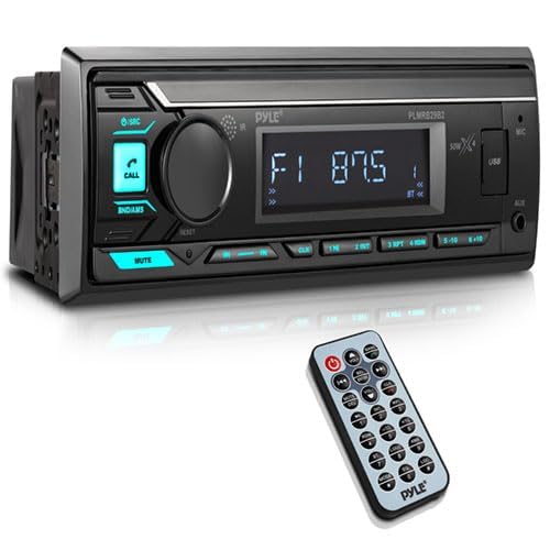 Pyle Marine Radio Stereo Receiver with Bluetooth MP3 Player - Single DIN Boat Audio System, AM/FM Tuner, USB/AUX Input, 30 Preset Stations, Hands-Free Calling, 300W Max Power for Marine and Boat Use