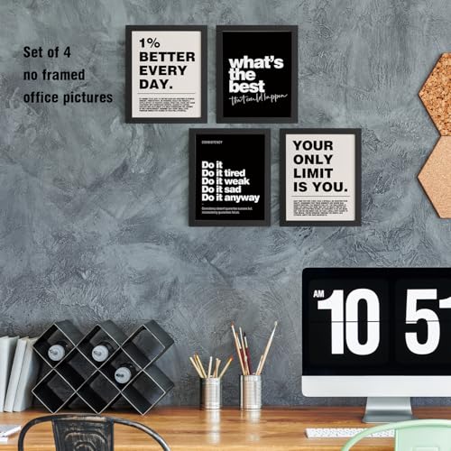 DSHFG Motivational Inspirational Office Wall Art Decor Prints Set of 4 | Black Office Motivational Wall Decor Trendy Retro Positive Affirmations Quotes Wall Decor Gym Posters, 8x10 Unframed