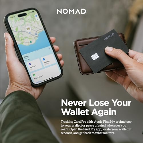 Nomad Tracking Card Pro Black, Premium Wallet Tracker with Apple Find My, 16-Month Battery Life, IPX7 Waterproof, Polycarbonate and Aluminum Design, TSA Approved, Wireless Rechargeable, iOS Only