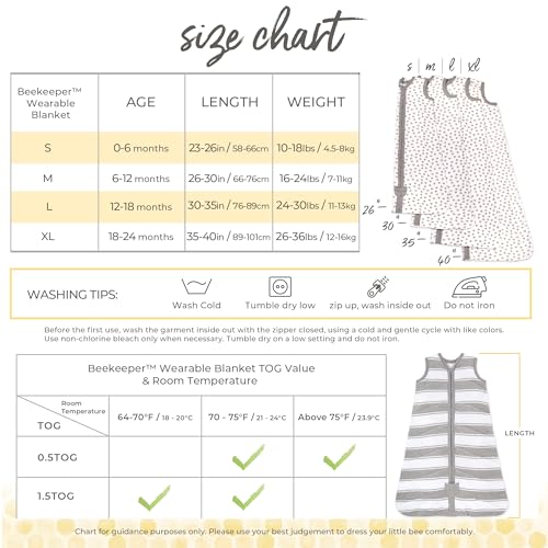 Burt's Bees Baby Infant Wearable Blanket, Organic Cotton Unisex Beekeeper - Light Weight 0.5 TOG or Medium Weight 1.5 TOG