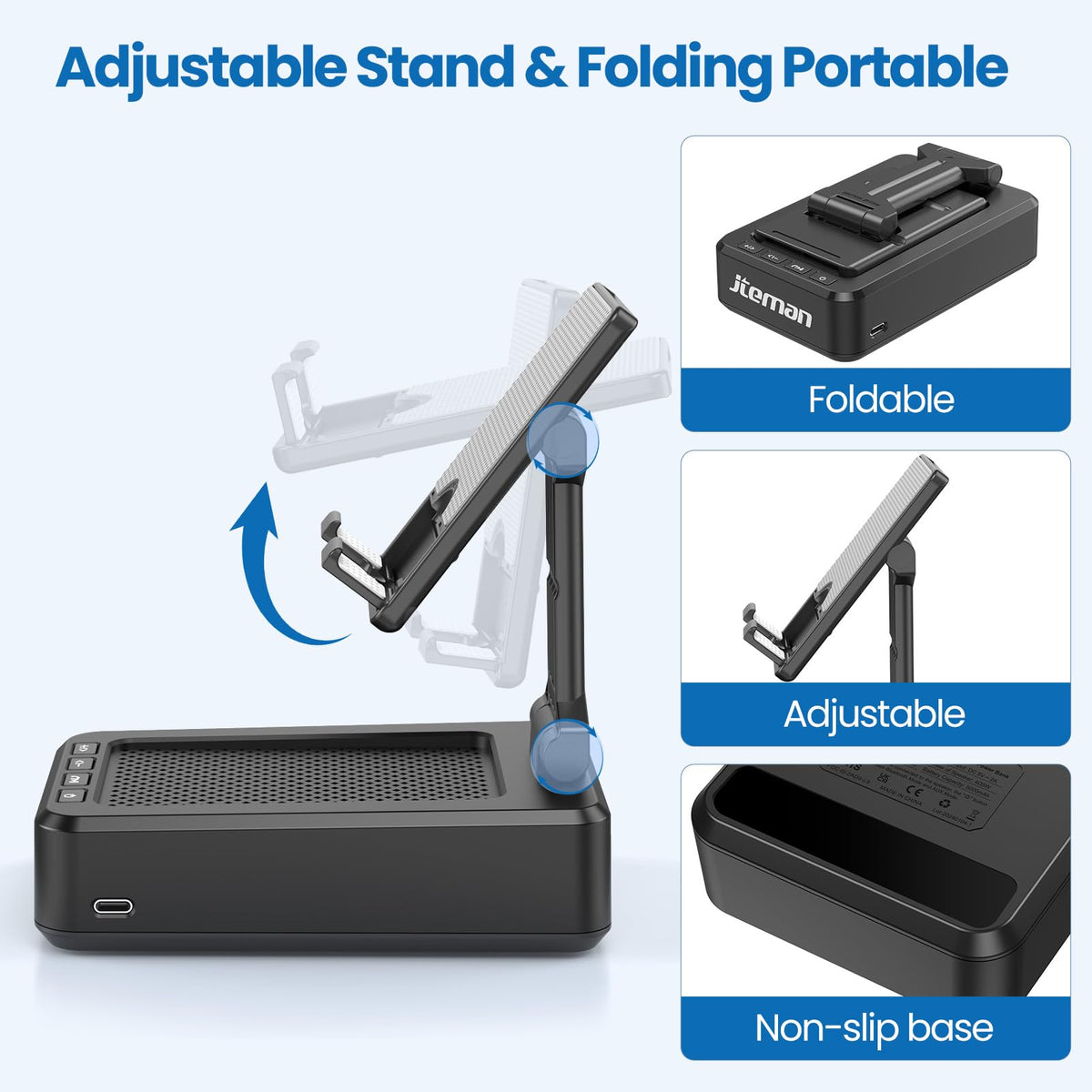 JTEMAN Cell Phone Stand with Bluetooth Speaker,Birthday Gifts for Men Women | Big Sound & Clear Audio,Cool Tech Gadget Wireless Speaker, Unique Ideal Gifts, Foldable Adjustable Phone Stand for Desk
