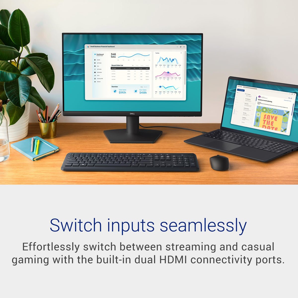 Dell 24 Monitor - SE2426H - 23.8-inch FHD (1920x1080) 144Hz 1ms Display, in-Plane Switching (IPS) Technology, AMD FreeSync™, TÜV 3-Star 2X HDMI, Tilt