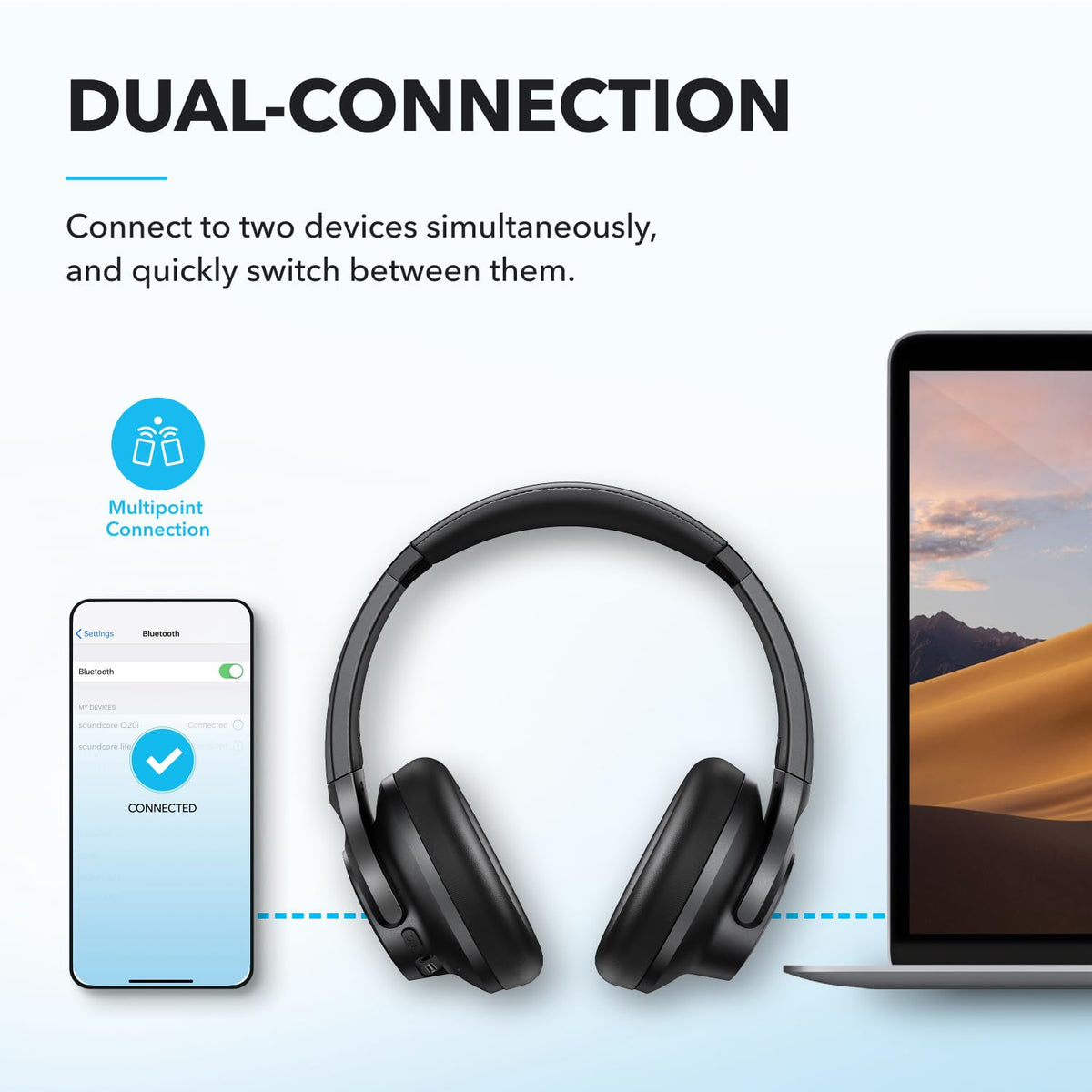 Soundcore by Anker Q20i Hybrid Active Noise Cancelling Headphones, Black | Over-Ear, Bluetooth, 40H ANC Playtime, Hi-Res Audio, Big Bass, Transparency Mode, Customize via App, Travel, Home, Office