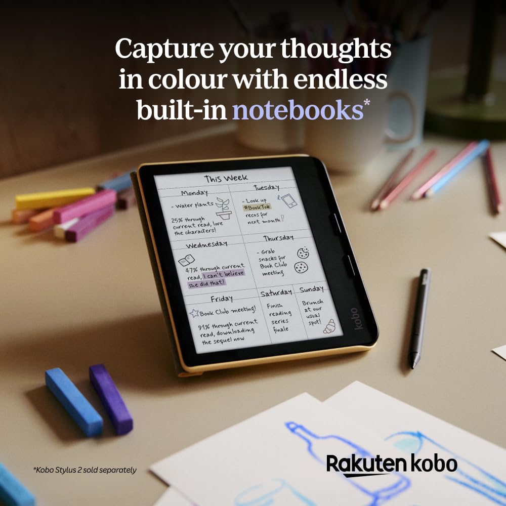 Kobo Libra Colour eReader, 7” Color E Ink, Waterproof, White | 7” Color E Ink Kaleido 3, Dark Mode, Waterproof, eBooks, Audiobooks, Recycled Materials