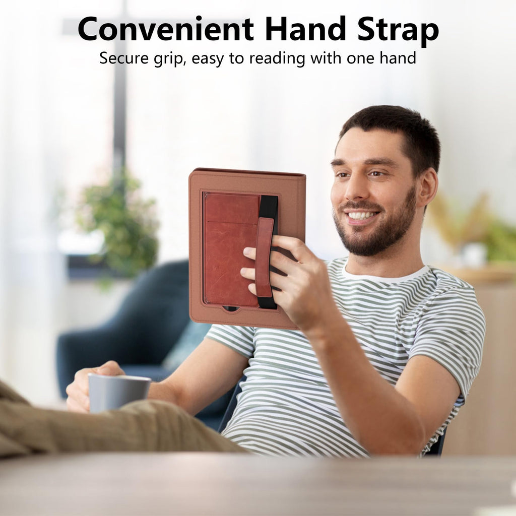 Kindle 6 Inch Case for 6" Kindle (11th Generation, 2024/2022),Vintage Brown | Lainergie Smart Lightweight Slim Durable High Quality PU Shell Cover with Stand, Hand Strap, Auto-Wake/Sleep