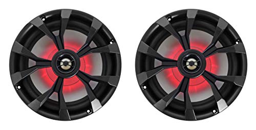 Rockville RKL80MB 8" Black 2-Way Marine Boat LED Speakers Pair | 900W Peak / 200W RMS, 4 Ohm, IP66 Waterproof, Red/Blue Beat-Sync LEDs, 40Hz-20kHz, Includes 16.4 Ft Wire and Grilles