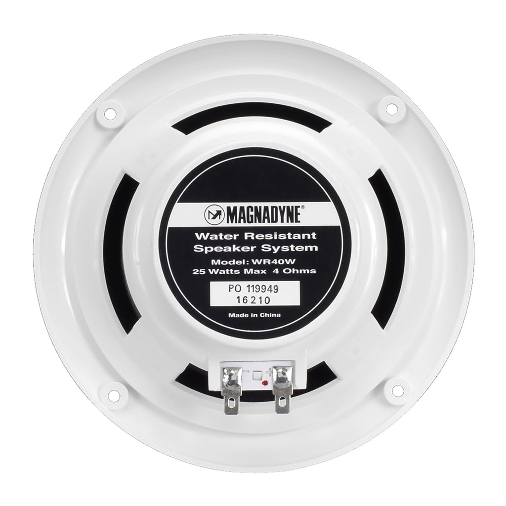 Magnadyne 5-inch Water Resistant Outdoor Speakers, Dual Cone, 25W Peak Power, Marine and RV Compatible (White)
