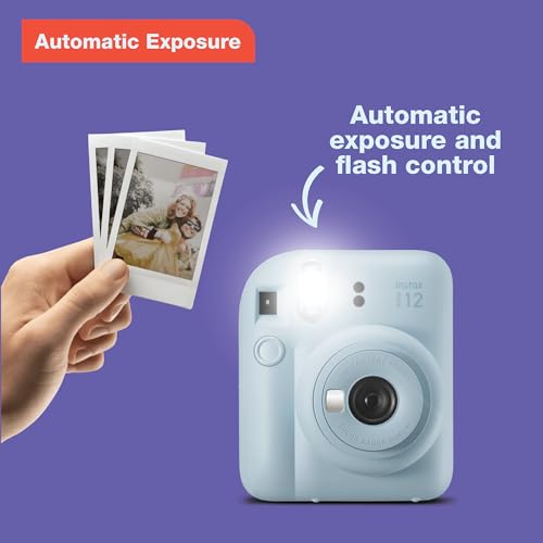 Fujifilm Instax Mini 12 Instant Film Camera - Pastel Blue | Instax Mini 12 with automatic exposure and selfie mirror for photography, scrapbooking and gifting